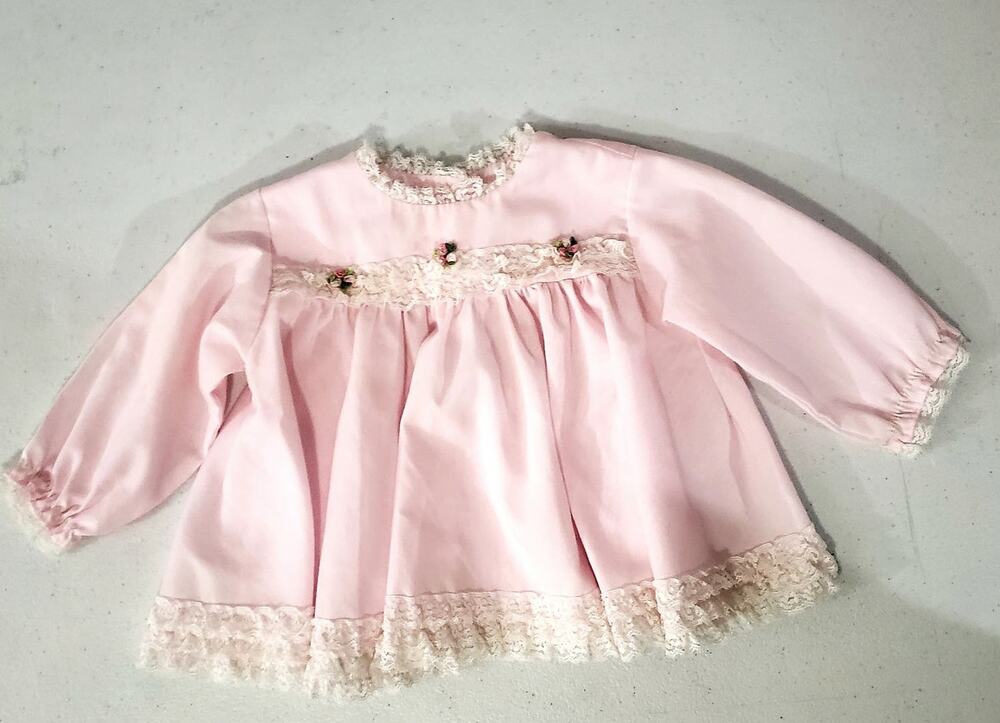 Vintage Baby girl Alexis Pink 6-9 M Floral Lace Dress shirt